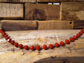 Stainless steel armband facetkralen rood