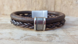 RAW stoere leren armband donkerbruin met kraal