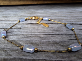 Stainless steel armband ovale glaskralen licht grijs