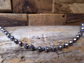 Stainless steel armband facetkralen antraciet