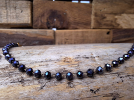 Stainless steel armband facetkralen donkerblauw