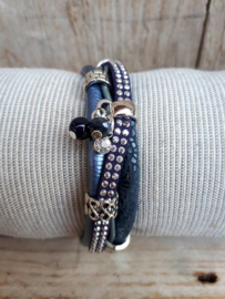 Armband leer donkerblauw studs