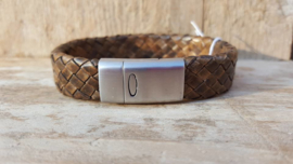 RAW stoere leren armband gevlochten bruin