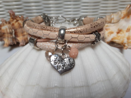 Leren armband rose goud met moederdagbedel 3