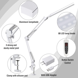 4 - LED Werklamplamp met voet & tafelklem