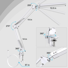 4 - LED Werklamplamp met voet & tafelklem