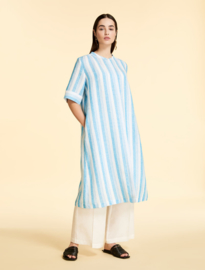 MARINA RINALDI - LINEN DRESS - WHITE/LIGHT BLUE STRIPE