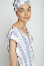 Jungle Folk - Amira Kaftan - striped blue white - handwoven cotton