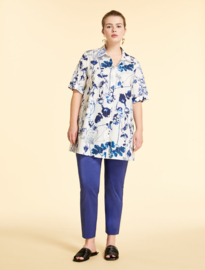 MARINA RINALDI - COTTON POPLIN SHIRT-  WHITE BLUE FLOWERS