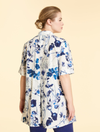MARINA RINALDI - COTTON POPLIN SHIRT-  WHITE BLUE FLOWERS