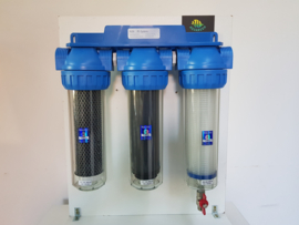 Regenwater filter triplex mét aftapkraan en 3/4 " aansluitingen