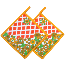 Pannenlappen retro bloemen geel oranje