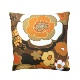 Kussenhoes retro bloemen okergeel bruin