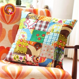 Kussenhoes patchwork blauw groen oranje