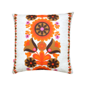 Kussenhoes oranje en bruine bloemen retro vintage