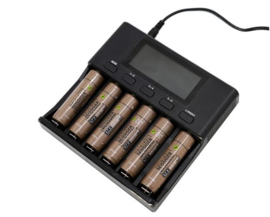 Seissiger oplader voor 6 lithium-ion batterijen