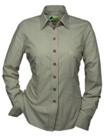 Skogen oliv beige geruite dames blouse