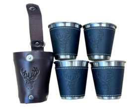 RVS Borrelbekertjes in leren hoes