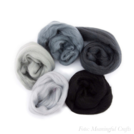 Europese Merino Lontwol - Kleurenset 10 - Grijs/Zwart