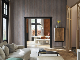 BLAUW/BRUIN STREPEN BEHANG - BN Wallcoverings Imagine Barque 221016