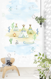 TIPI TIME GREEN FOTOBEHANG - Kidswalls Kay & Liv INK7006