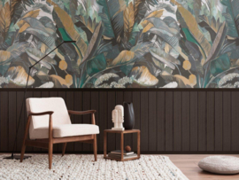 TROPISCHE BLADEREN EN LAMBRISERING FOTOBEHANG - A.S. Création Wallpanel