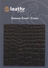 LEREN WANDTEGELS 1M² - ZEEUWS ZWART CROCO (zelfklevend) - Walluxe Leathr 25x50cm