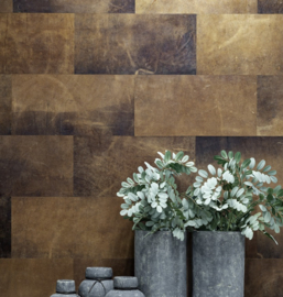 LEREN WANDTEGELS 1M² - WESTERN WOOD UNI (niet verlijmd) - Walluxe Leathr 25x50cm