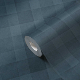 BLAUWE RUITEN BEHANG - AS Creation Natural Living "Eco" 386642