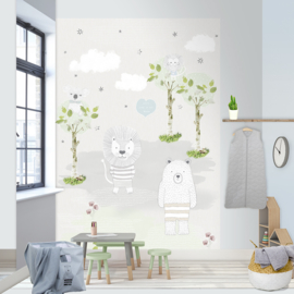 BEARS & LIONS GREY FOTOBEHANG - Kidswalls Kay & Liv INK7011