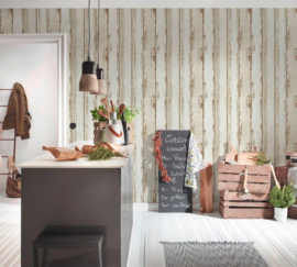 CREME BRUIN VINTAGE HOUTLOOK BEHANG - AS Creation Elements 2 368931