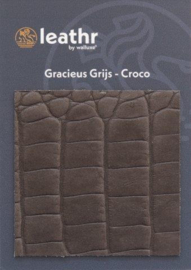 LEREN WANDTEGELS 1M² - GRACIEUS GRIJS CROCO (niet verlijmd) - Walluxe Leathr 25x50cm