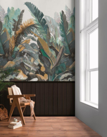TROPISCHE BLADEREN EN LAMBRISERING FOTOBEHANG - A.S. Création Wallpanel