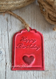 Label zink rood, Happy birthday
