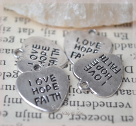 Bedeltje zilverkleur, love hope faith