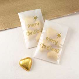 Zakje Merry Christmas met chocolade hartjes