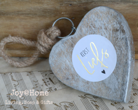 Houten hart zilver met sticker