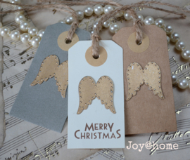 Label Merry Christmas met engel vleugels