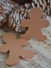 Label gingerbread man in vele kleurtjes & afm. met of zonder touwtje & tekst