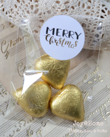 Zakje  met chocolade hartjes & kerststicker
