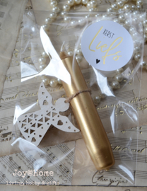 Zakje met kaars, engel & kerststicker in diverse combinaties
