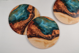 Ronde onderzetters epoxylook - set 8 stuks