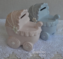 Lichtblauwe spaarpot kinderwagen Clayre & Eef