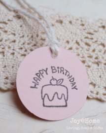 Ronde label, stempel Happy Birthday in vele kleuren