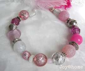 Grote kralen ketting, roze-zilver