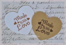 Sticker kraft hartje Made with love in diverse kleuren