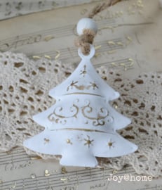 Kerstboom zink, wit/goud met kraal