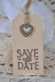 Label Save the Date met of zonder bedelhartje in diverse kleuren