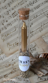 Tube van glas met kaarsje, sticker en steentjes