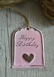 Label zink roze, happy birthday
